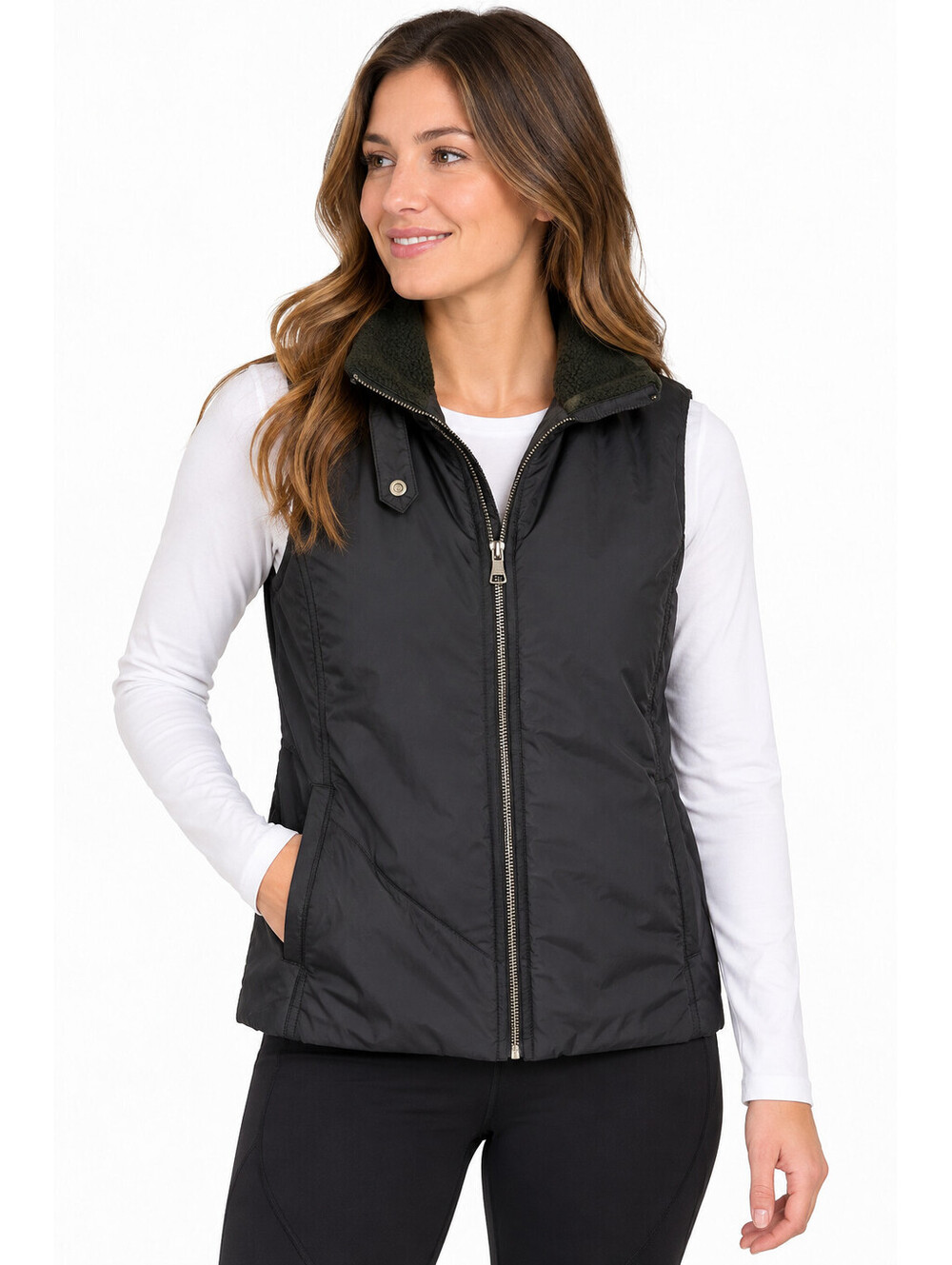 Banana Republic Womens Small Black Vest Sherpa Collar Full Zip Utility Puffer